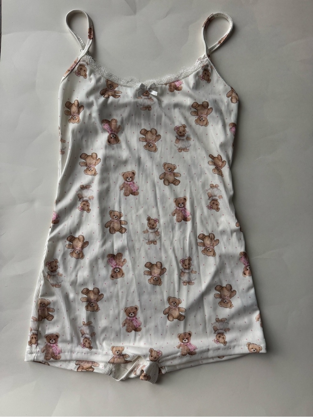 White Teddy Bear Print Sleep Romper XS